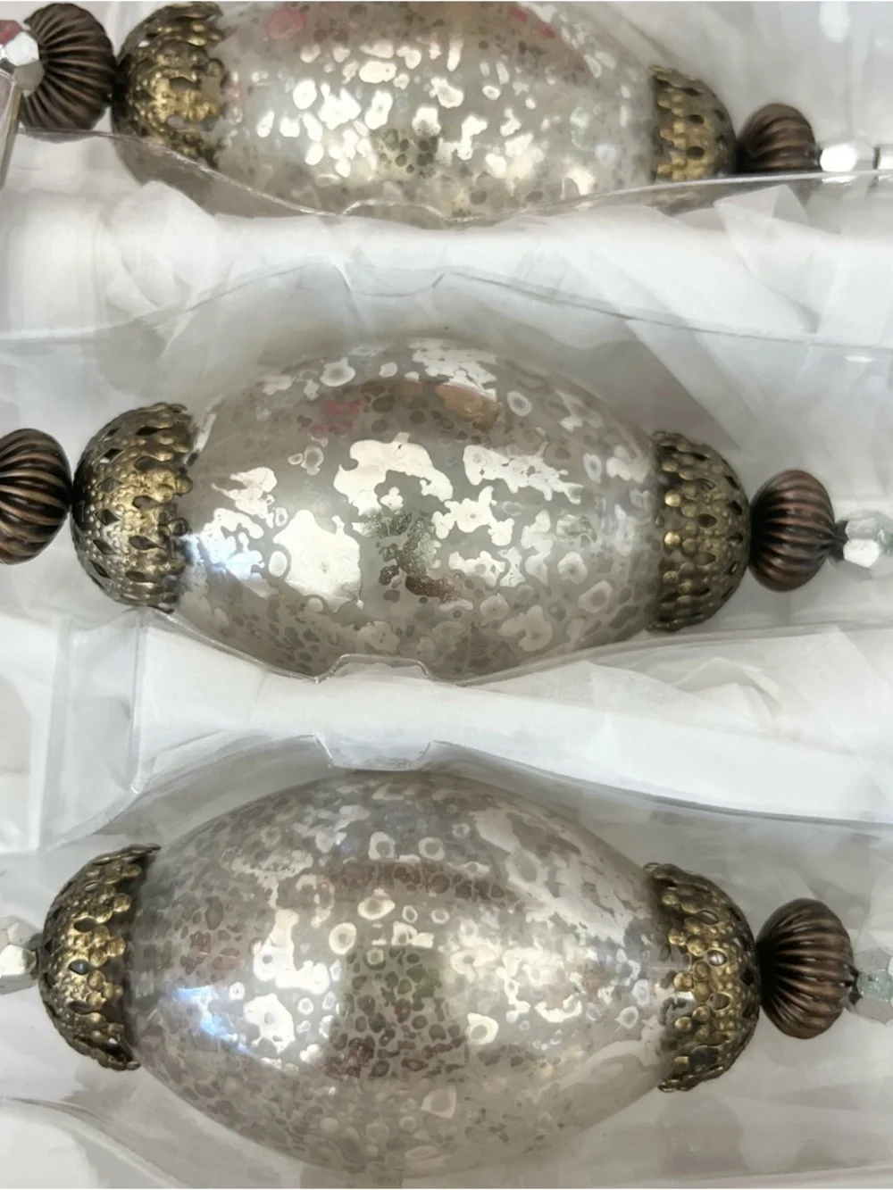Pottery Barn Holiday Mercury Glass Garland Silver and Gold w Box Great Condition